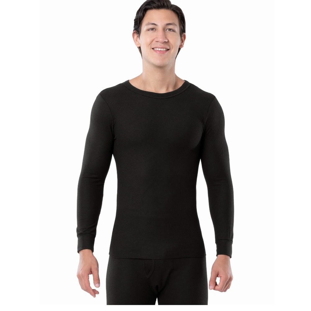 FRUIT OF THE LOOM Men’s Waffle Thermal Shirt Long Sleeve. Black/Gray/Cream . NEW